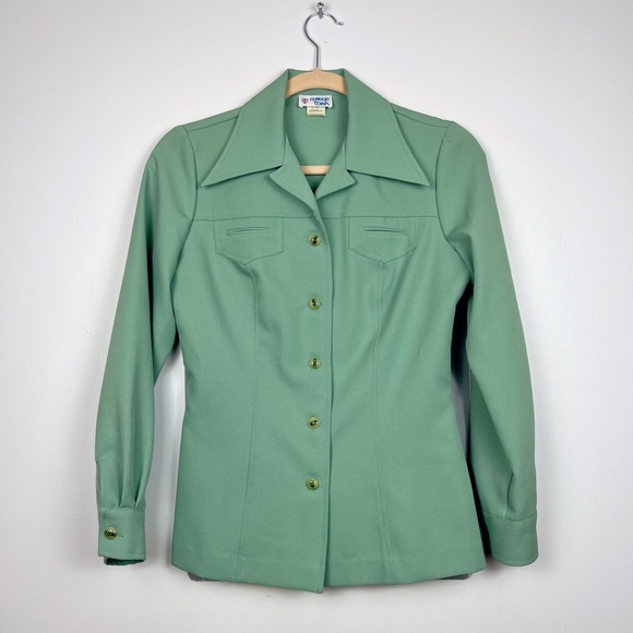 Vintage 60s / 70s College Town Mint Green Skirt Suit - Picture 4 of 8